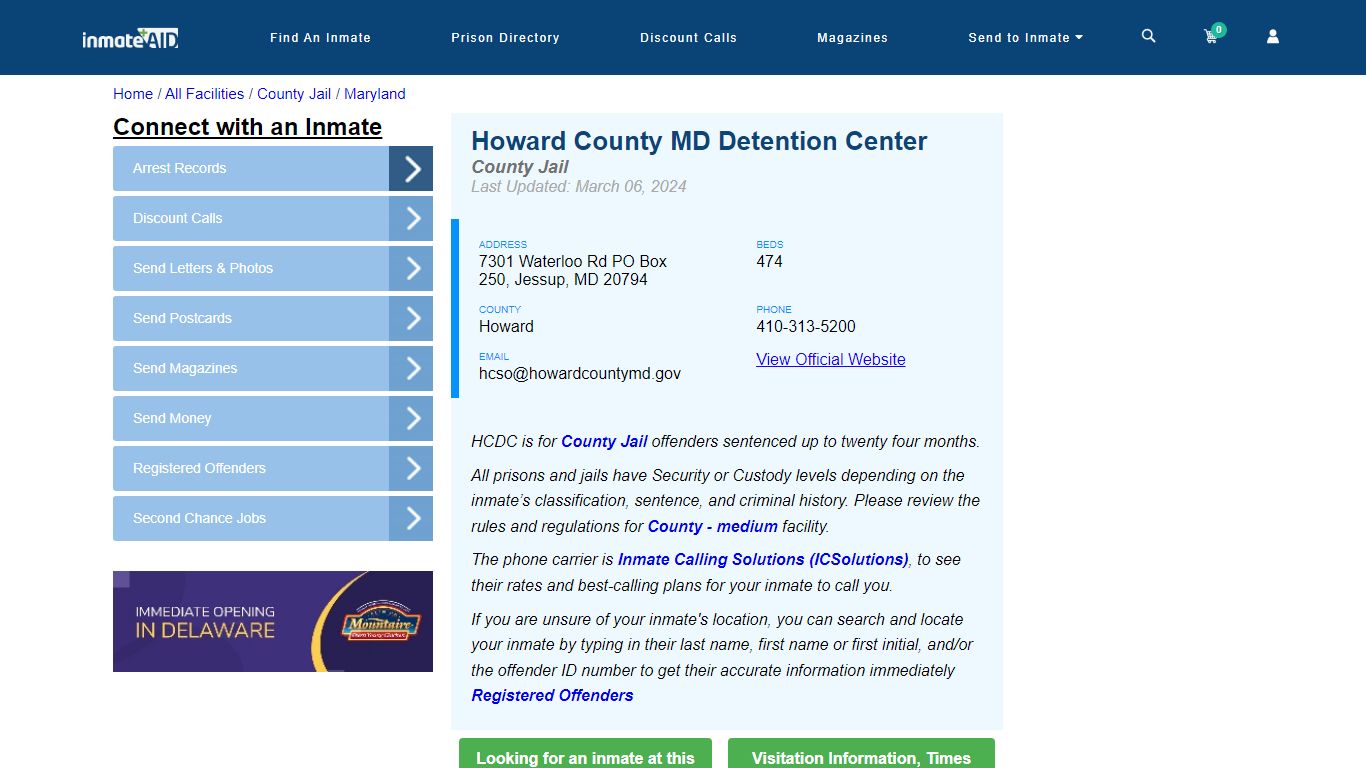 Howard County MD Detention Center - Inmate Locator